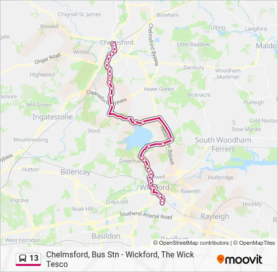 13 Route: Schedules, Stops & Maps - Chelmsford City Centre (Updated)