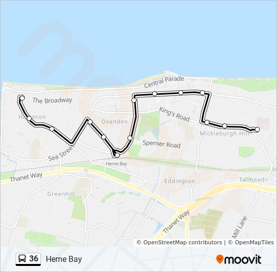 Bus 36 Route Map 36 Route: Schedules, Stops & Maps - Herne Bay (Updated)