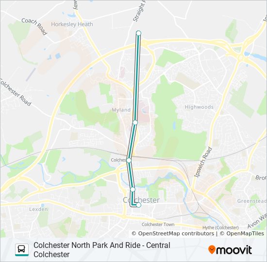 Ride On Bus Map Colchester Park Ride Route: Schedules, Stops & Maps - Colchester Town  Centre (Updated)