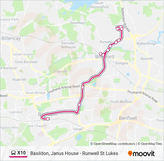 X10 Route: Schedules, Stops & Maps - Basildon Town Centre (Updated)