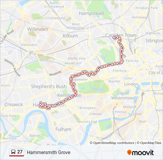 Bus 27 Route Map 27 Route: Schedules, Stops & Maps - Hammersmith Grove (Updated)