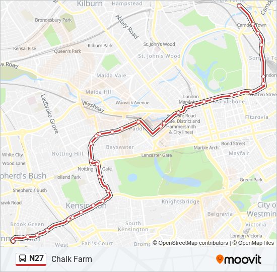 N27 bus Line Map