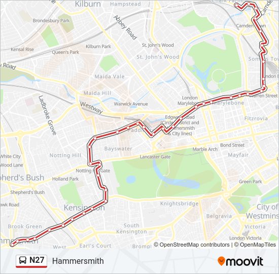 N27 bus Line Map