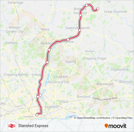 STANSTED EXPRESS Train Line Map