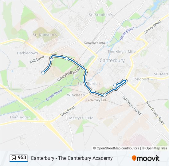 953 bus Line Map