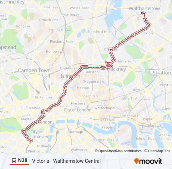 N38 Bus Line Map