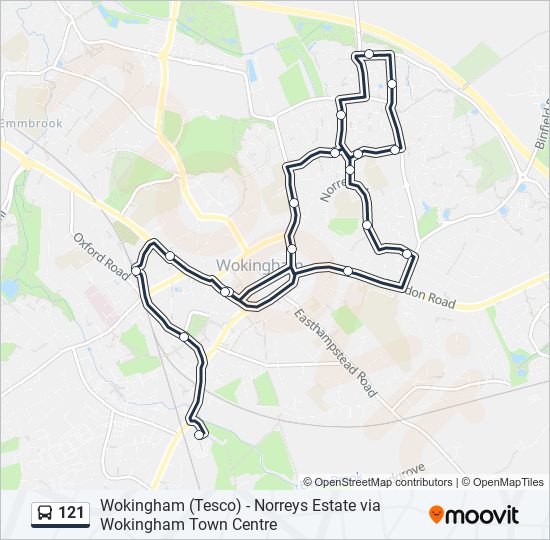 Bus 121 Route Map 121 Route: Schedules, Stops & Maps - Wokingham Town Centre (Updated)