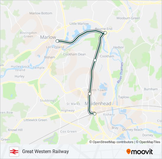 GREAT WESTERN RAILWAY train Line Map