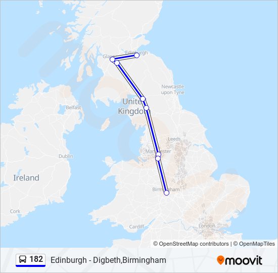 National Express Route Map 182 Route: Schedules, Stops & Maps - Edinburgh (Updated)