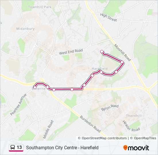 Bus 13 Route Map 13 Route: Schedules, Stops & Maps - Bitterne (Updated)