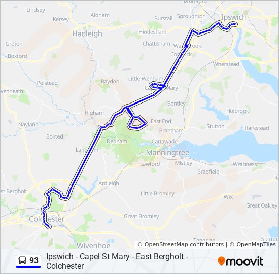 Bus 93 Route Map 93 Route: Schedules, Stops & Maps - Colchester City Centre (Updated)