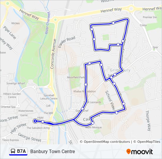 B7 Bus Route Map B7A Route: Schedules, Stops & Maps - Banbury Town Centre (Updated)