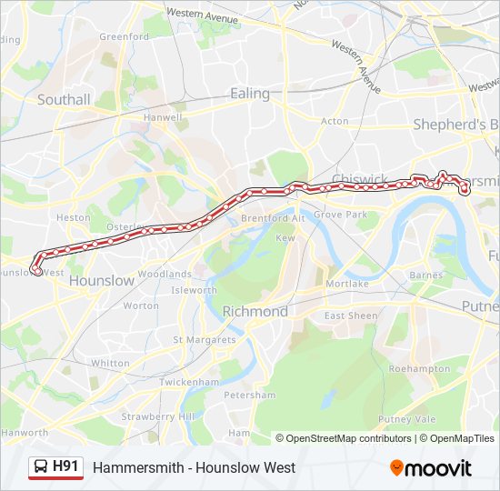 H91 bus Line Map