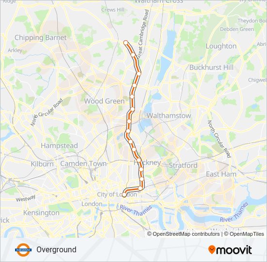 Liverpool Street Overground Map Overground Route: Schedules, Stops & Maps - London Liverpool Street‎→Enfield  Town (Updated)