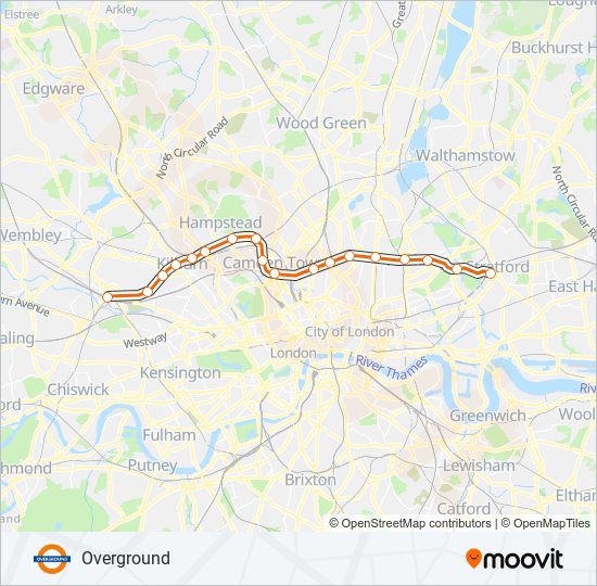 Willesden Junction Overground Map Overground Route: Schedules, Stops & Maps - Willesden Junction‎→Stratford  (London) (Updated)