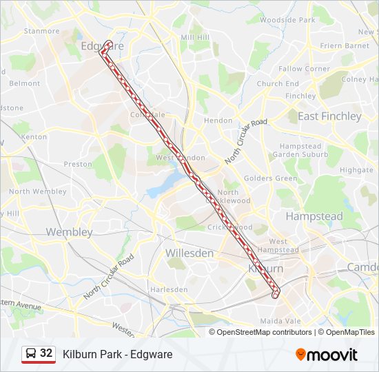 Bus 32 Route Map 32 Route: Schedules, Stops & Maps - Edgware (Updated)