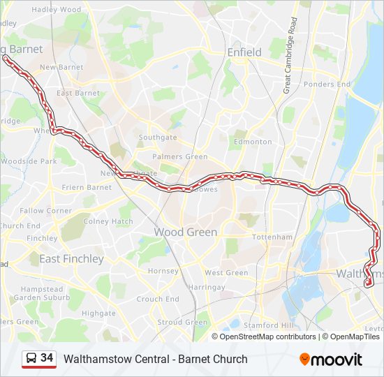 Bus 34 Route Map 34 Route: Schedules, Stops & Maps - Barnet Church (Updated)