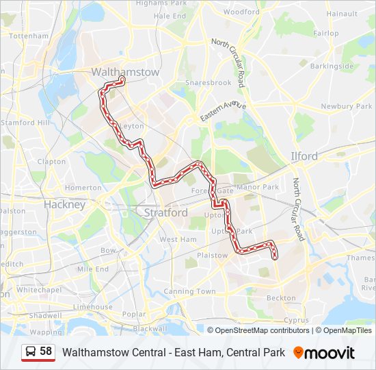 Bus 58 Route Map 58 Route: Schedules, Stops & Maps - East Ham, Central Park (Updated)