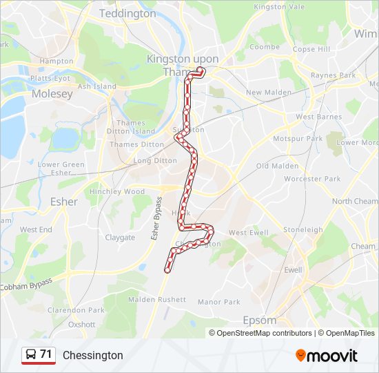 Bus 71 Route Map 71 Route: Schedules, Stops & Maps - Chessington (Updated)