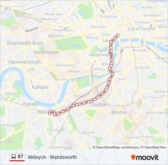 Bus 87 Route Map 87 Route: Schedules, Stops & Maps - Aldwych (Updated)