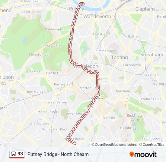 Bus 93 Route Map 93 Route: Schedules, Stops & Maps - North Cheam (Updated)