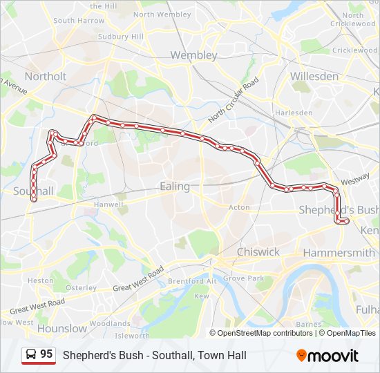 Directions To Route 95 95 Route: Schedules, Stops & Maps - Southall, Town Hall (Updated)