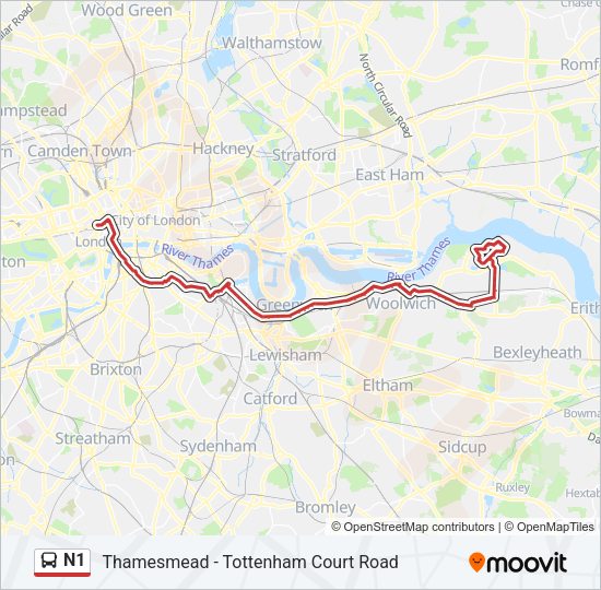 N1 Bus Line Map