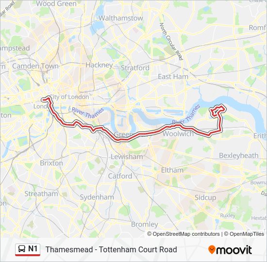 n1 Route Schedules, Stops & Maps Tottenham Court Road (Updated)