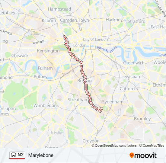 N2 Bus Line Map