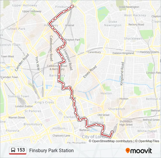 Bus 153 Route Map 153 Route: Schedules, Stops & Maps - Finsbury Park Station (Updated)