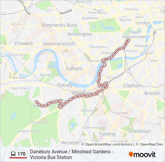 Bus 170 Route Map 170 Route: Schedules, Stops & Maps - Roehampton, Danebury Avenue (Updated)