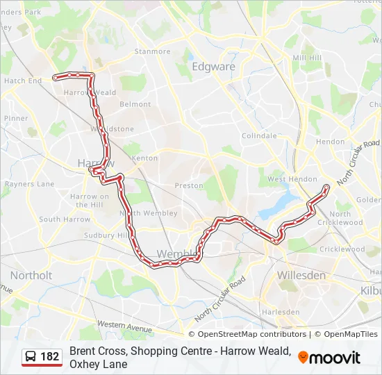 Bus 182 Route Map 182 Route: Schedules, Stops & Maps - Brent Cross, Shopping Centre (Updated)