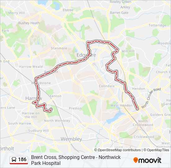 186 Route: Schedules, Stops & Maps - Northwick Park Hospital (Updated)