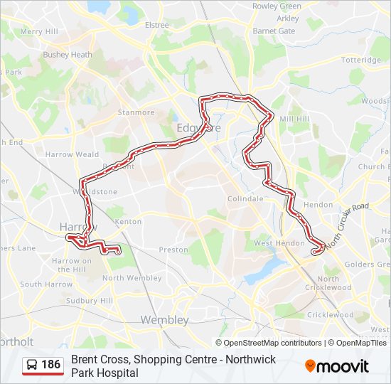 Bus 186 Route Map 186 Route: Schedules, Stops & Maps - Brent Cross, Shopping Centre (Updated)