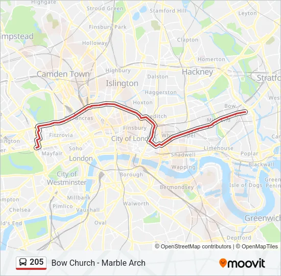 205 Bus Line Map