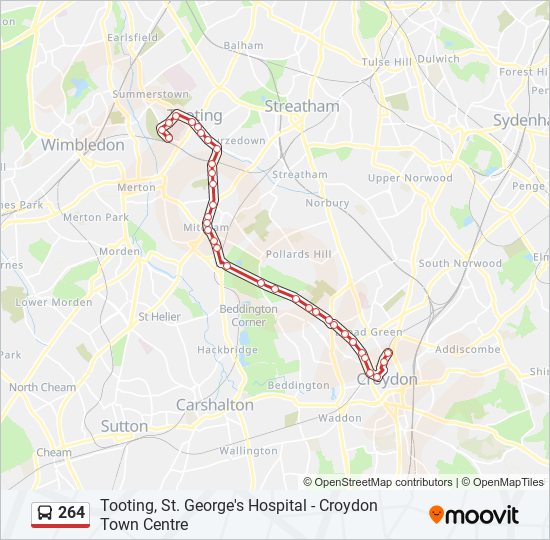 Show Me The Route 264 Route: Schedules, Stops & Maps - Tooting, St. George's Hospital  (Updated)