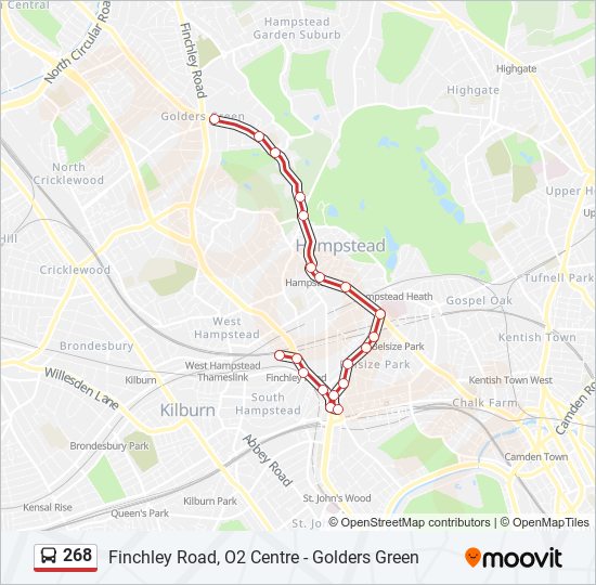 Bus 268 Route Map 268 Route: Schedules, Stops & Maps - Finchley Road, O2 Centre (Updated)