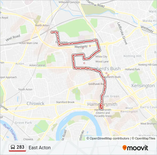 283 Bus Line Map