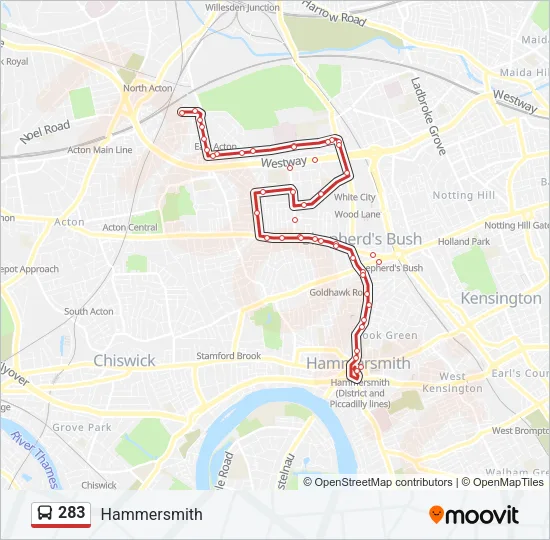 283 Bus Line Map