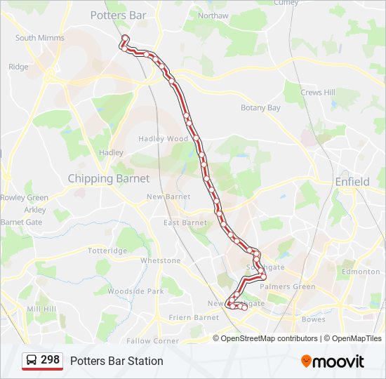 Bus 298 Route Map 298 Route: Schedules, Stops & Maps - Potters Bar Station (Updated)