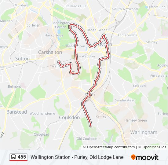 455 Route Schedules Stops Maps Purley Old Lodge Lane