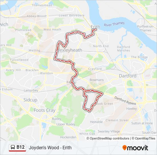 B12 Bus Route Map B12 Route: Schedules, Stops & Maps - Joyden's Wood (Updated)