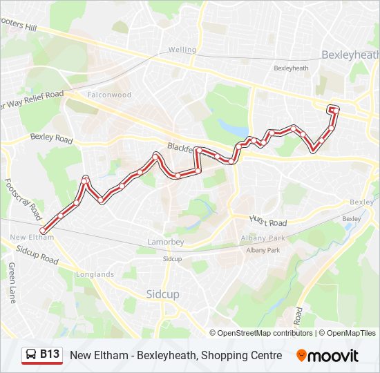 B13 Bus Route Map B13 Route: Schedules, Stops & Maps - Bexleyheath, Shopping Centre (Updated)