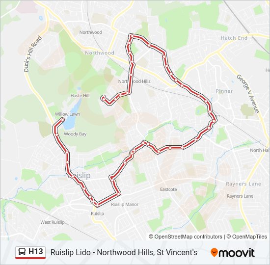 H13 Bus Line Map