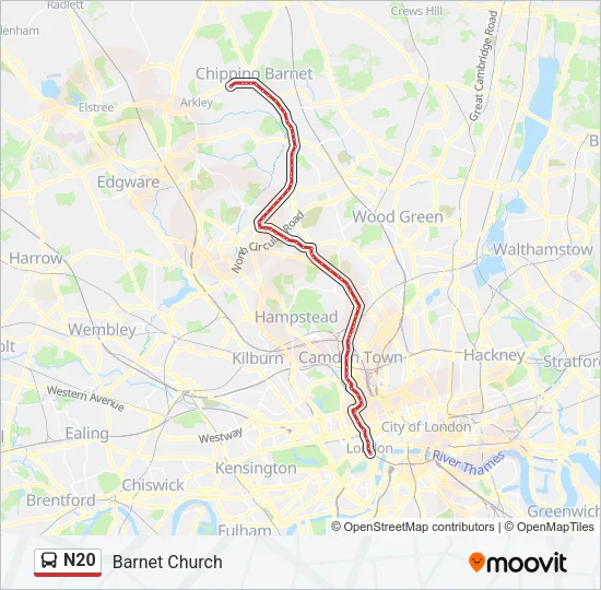 N20 Bus Line Map