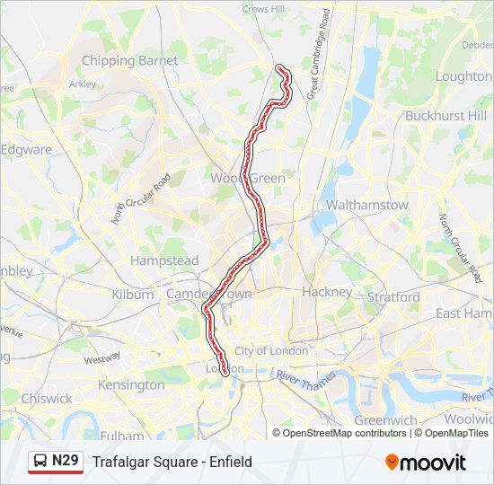 N29 Bus Line Map