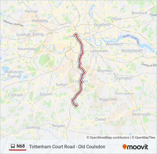 N68 bus Line Map