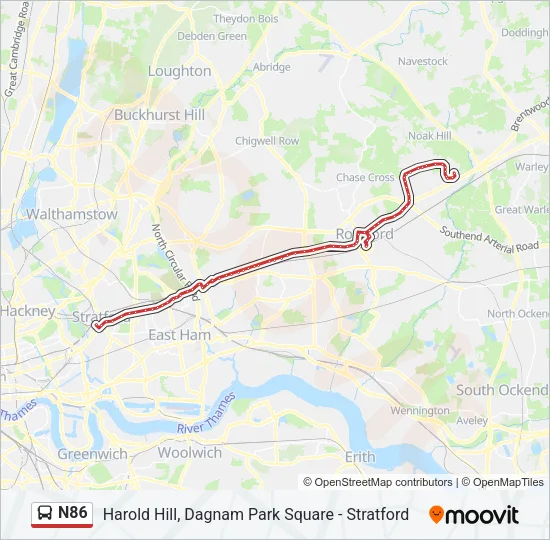 N86 Bus Line Map
