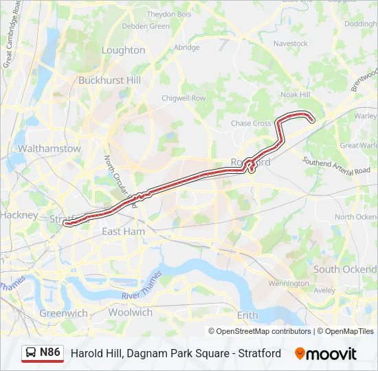 N86 Bus Line Map