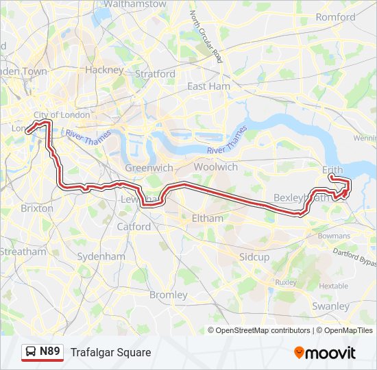 N89 Bus Line Map